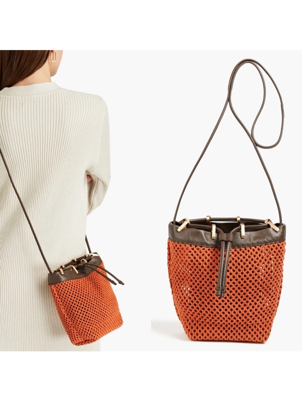 Rag and Bone Orange Summer Dayton crochet Drawstring Bucket  Bag